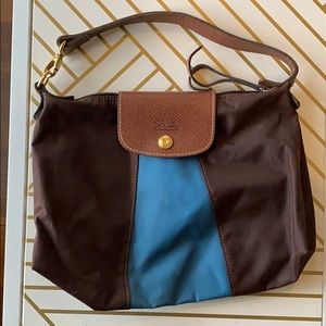 Longchamp small blue and brown purse